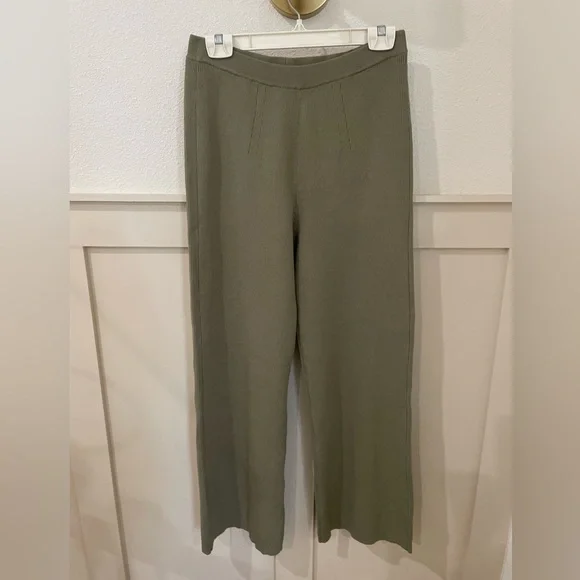NWT Cult Gaia Linen Torina Sage Green Pants Wide Leg Ribbed